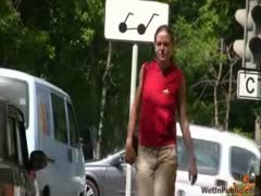 A voyeur fetishist spies on brunette hair Russian hottie pissing